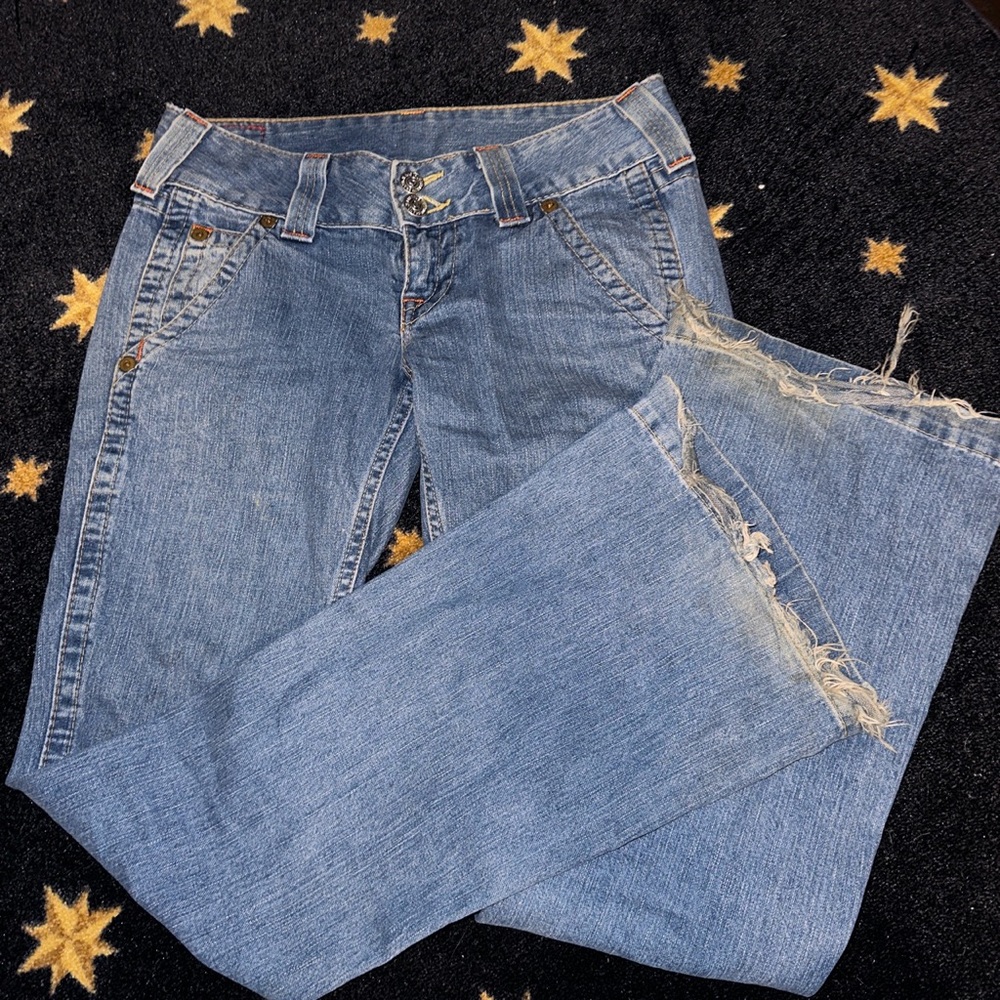 True Religion jeans with orange stitches